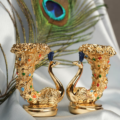 Majestic 24k Gold-Plated Peacock Candle Holder Set - 3 Inch | Elegant Home Décor for Festivals & Gifting