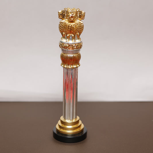 24K Gold-Plated and 999 Silver Ashoka Pillar Replica | Decorative Showpiece for Heritage & National Pride