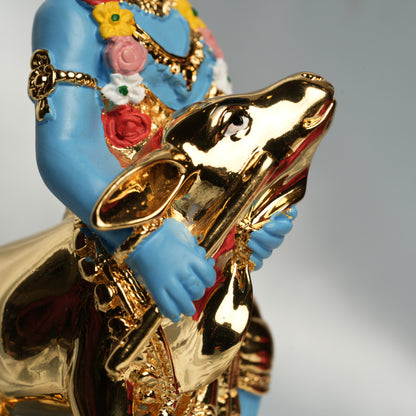 Krishna with Calf Idol - 24K Gold Plated & 999 Silver | 6 Inches Divine Love Statue for Home & Gifting
