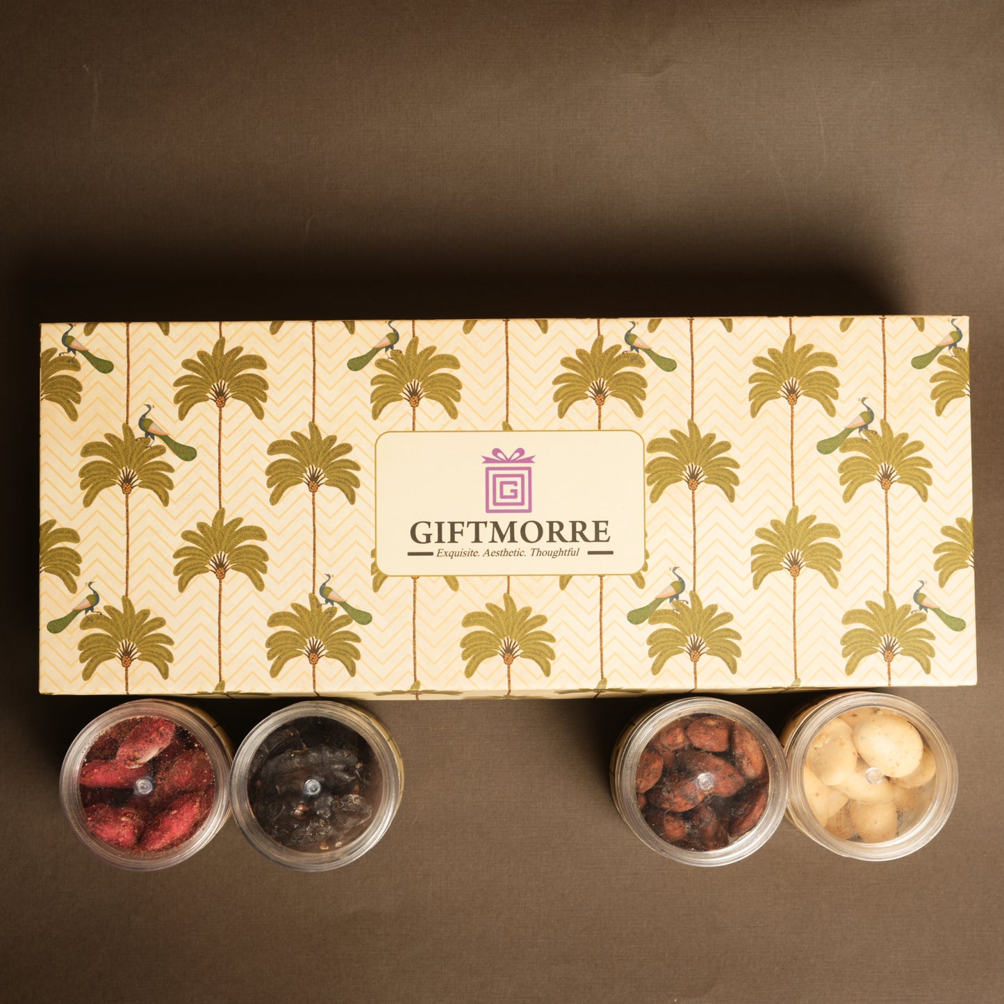 Elegant Nut Quartet Hamper | Flavored Almonds, Cashews, Kismis & Dragees | Customizable Premium Gift Box