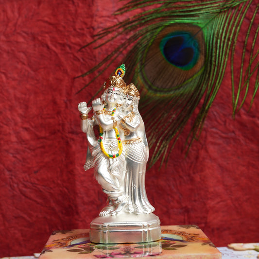 Exclusive Matte Silver-Plated Radha Krishna Figurine | Divine Couple in Traditional Indian Craftsmanship