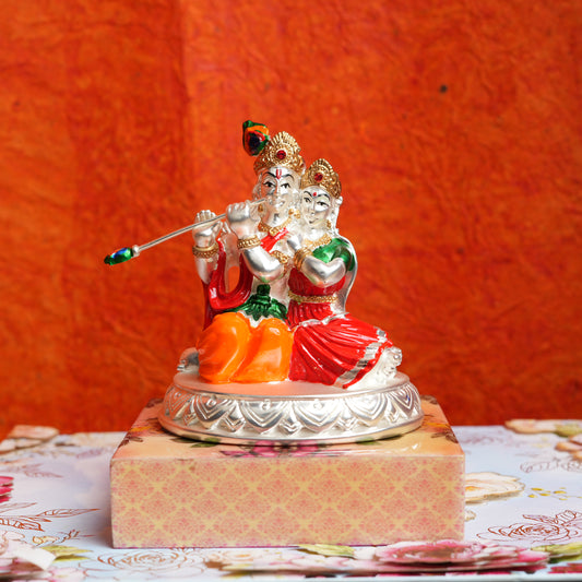 Exclusive Hand-Painted Silver-Plated Radha Krishna Figurine | Divine Love & Indian Artistry
