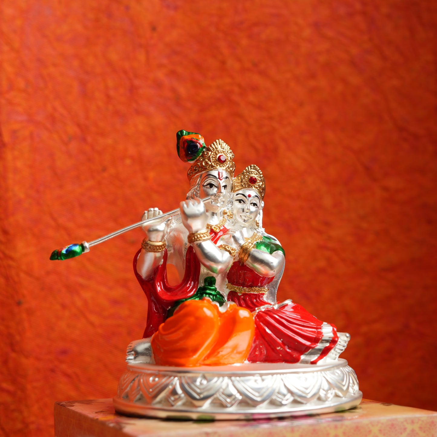 Exclusive Hand-Painted Silver-Plated Radha Krishna Figurine | Divine Love & Indian Artistry