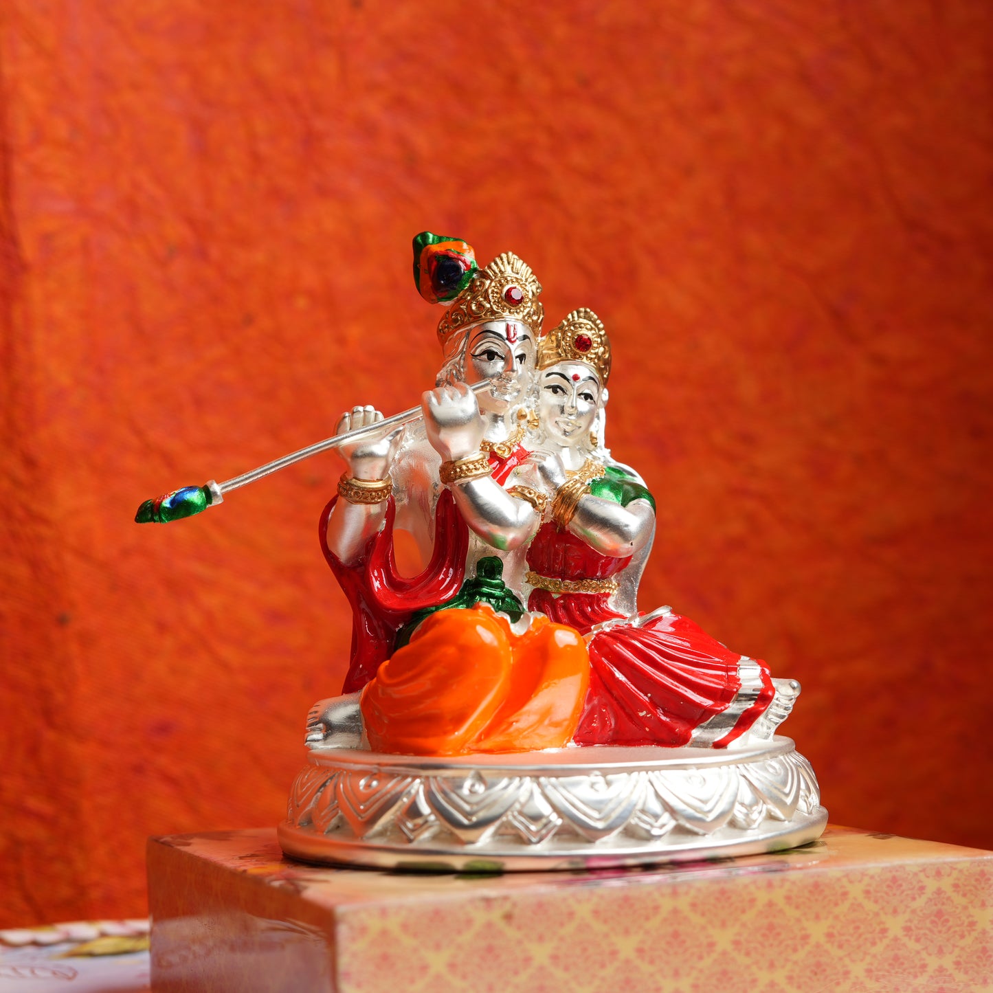 Exclusive Hand-Painted Silver-Plated Radha Krishna Figurine | Divine Love & Indian Artistry