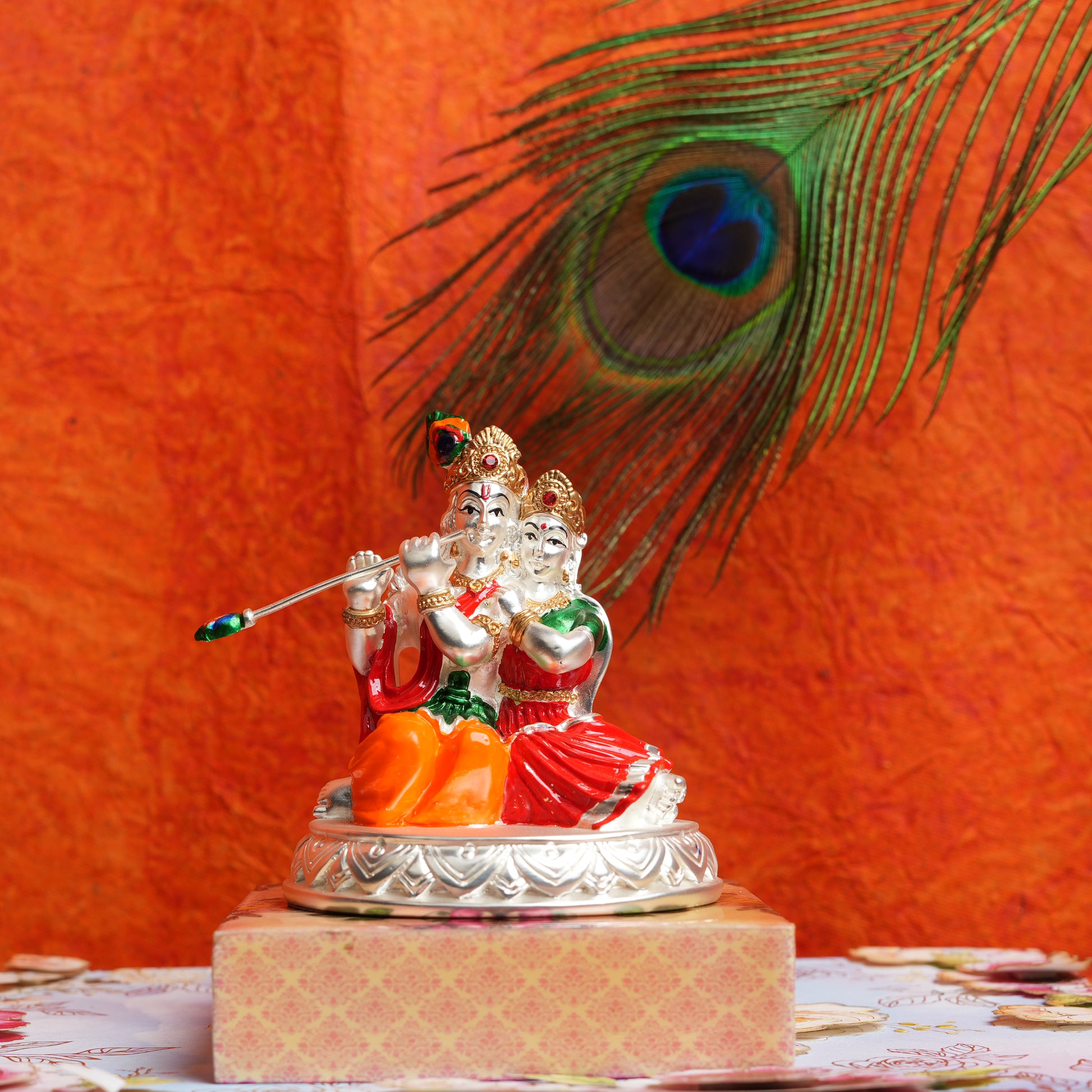 Exclusive Hand-Painted Silver-Plated Radha Krishna Figurine | Divine Love & Traditional Indian Artistry