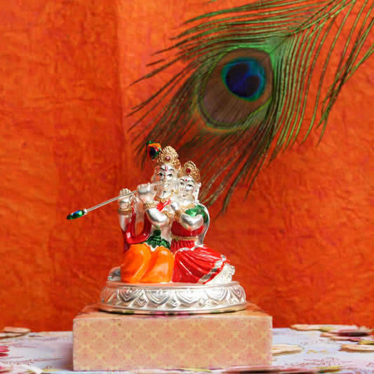 Exclusive Hand-Painted Silver-Plated Radha Krishna Figurine | Divine Love & Traditional Indian Artistry