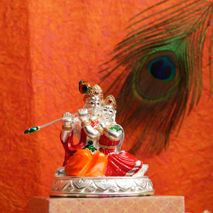 Exclusive Hand-Painted Silver-Plated Radha Krishna Figurine | Divine Love & Indian Artistry