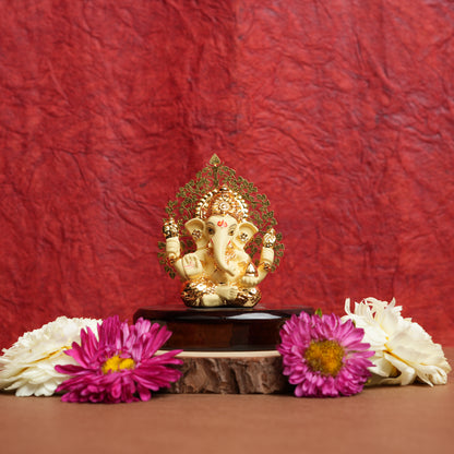 24K Gold-Plated Handcrafted Lord Ganesha Idol with Tree of Life Arch | Symbol of Wisdom, Prosperity & Success