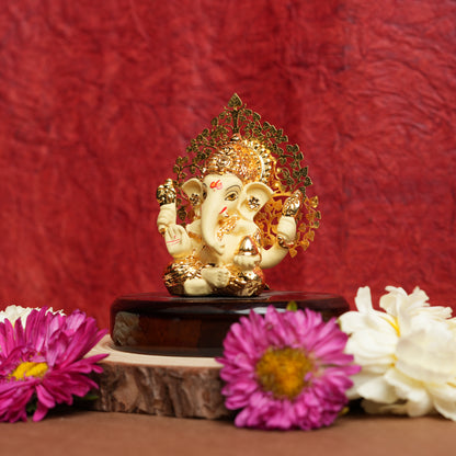 24K Gold-Plated Handcrafted Lord Ganesha Idol with Tree of Life Arch | Symbol of Wisdom, Prosperity & Success