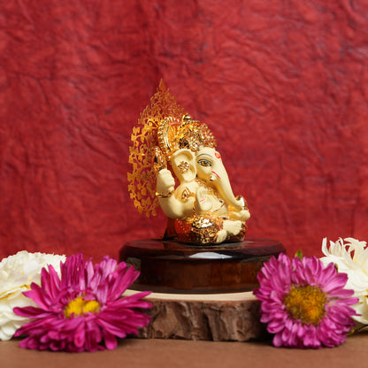 24K Gold-Plated Handcrafted Lord Ganesha Idol with Tree of Life Arch | Symbol of Wisdom, Prosperity & Success