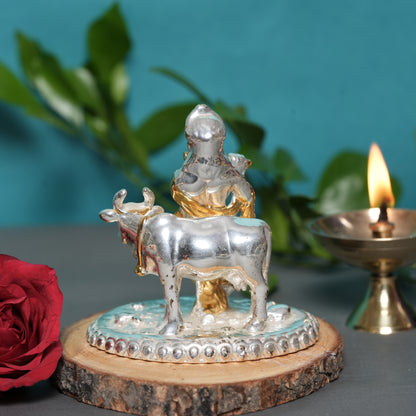 Krishna with Cow Idol - 24K Gold & 999 Silver Finish | Divine Flute & Cow Symbol of Love & Prosperity