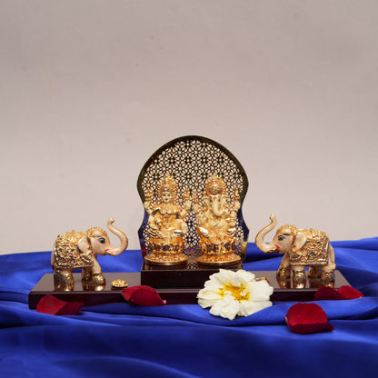 Lakshmi-Ganesha Ensemble with Elephants | 24K Gold-Plated Resin Statues for Home Décor & Gifting