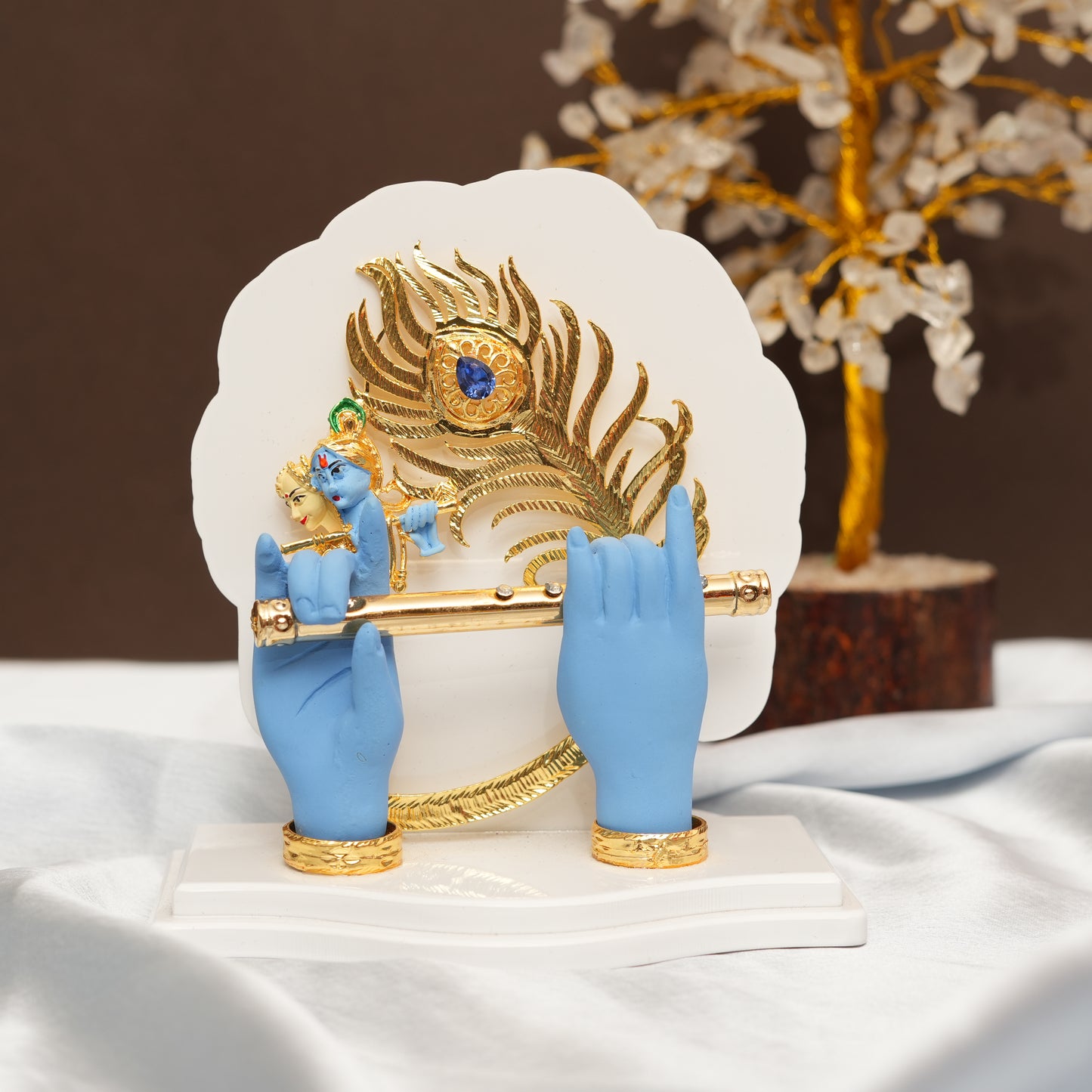 Krishna Playing Flute Decorative Piece | 24K Gold-Plated Sculpture for Home & Spiritual Spaces