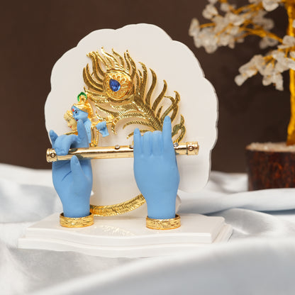 Krishna Playing Flute Decorative Piece | 24K Gold-Plated Sculpture for Home & Spiritual Spaces