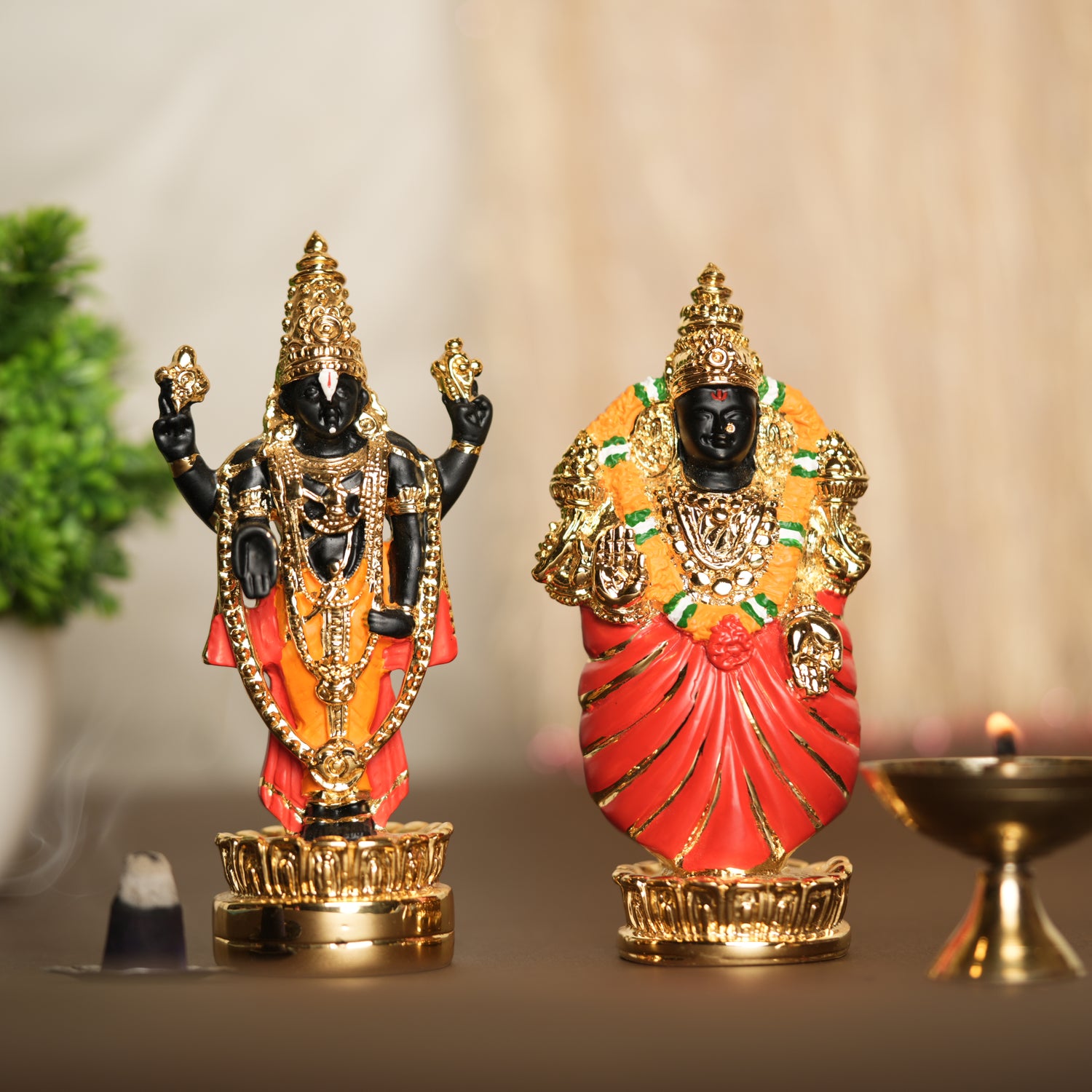 4 Inches Tall Balaji and Padmavati Idol Set with 24K Gold Plating – Divine Pair for Home Altar & Gifting