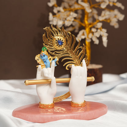 Pink Base Sacred Krishna Hand and Flute Decor