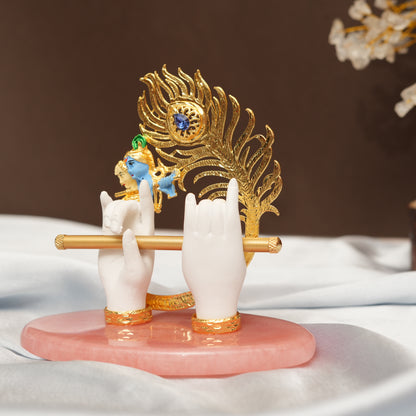 Pink Base Sacred Krishna Hand and Flute Decor