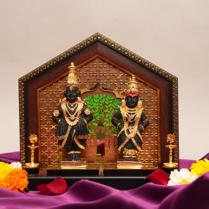 Decorative Lord Vithoba and Rakhumai Figurines with Intricate Backdrop | Divine Religious Showpiece