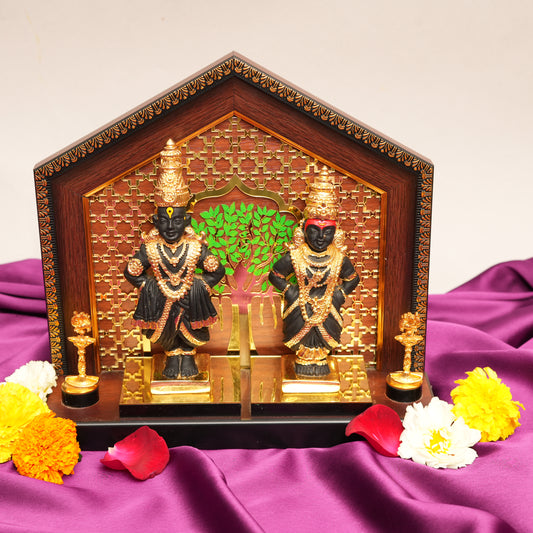 Decorative Lord Vithoba and Rakhumai Figurines with Intricate Backdrop | Religious Showpiece for Home Décor