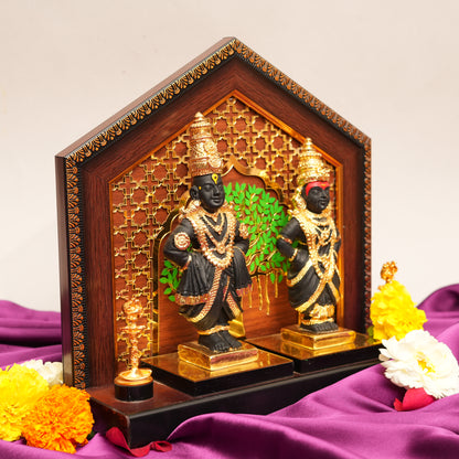 Decorative Lord Vithoba and Rakhumai Figurines with Intricate Backdrop | Religious Showpiece for Home Décor