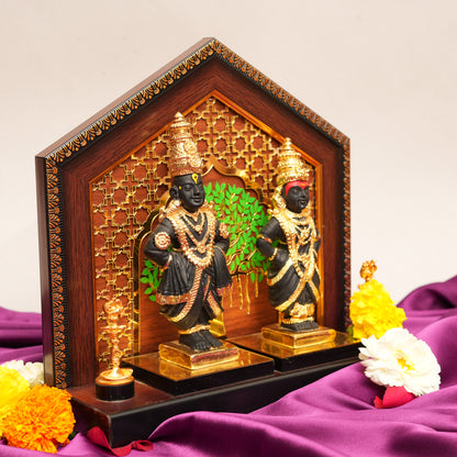 Decorative Lord Vithoba and Rakhumai Figurines with Intricate Backdrop | Religious Showpiece for Home Décor