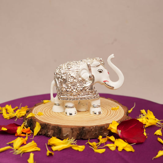 Exclusive Silver-Plated Royal Elephant Figurine - Silver and White