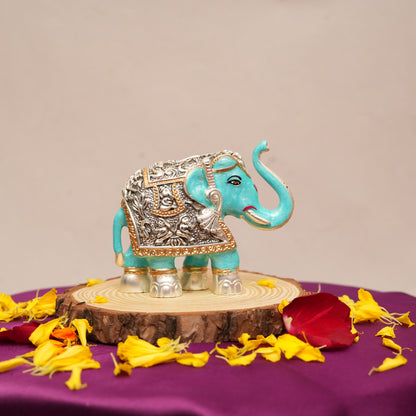 Exclusive Blue Pearl and Matte Silver-Plated Royal Elephant | Handcrafted Indian Artistry & Luxury Decor