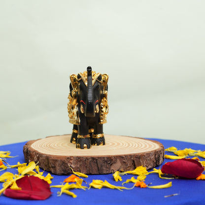 Handcrafted Black and Gold Elephant Figurine with Ornate Detailing