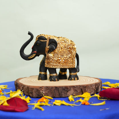 Handcrafted Black and Gold Elephant Figurine with Ornate Detailing