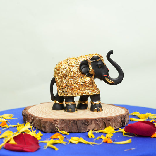 Handcrafted Black and Gold Elephant Figurine with Ornate Detailing