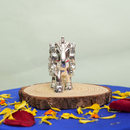 Handcrafted Silver Elephant Figurine with Detailed Engravings