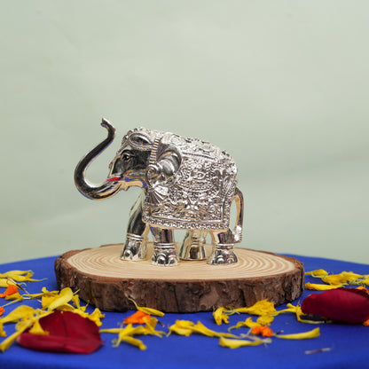Handcrafted Silver Elephant Figurine with Detailed Engravings