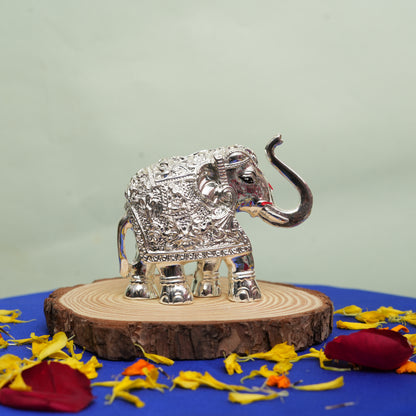 Handcrafted Silver Elephant Figurine with Detailed Engravings