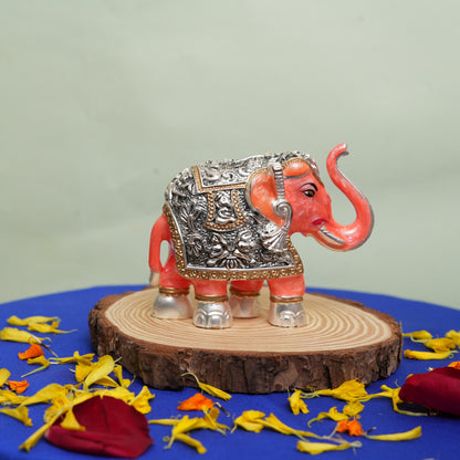 Handcrafted Peach Pearl Elephant Figurine with Meena Finish