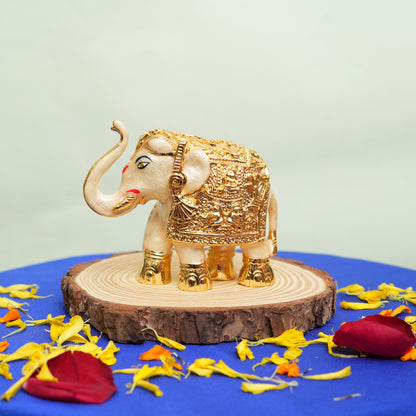 Golden-Pearl Elephant Figurine with Intricate Detailing - Decorative Showpiece