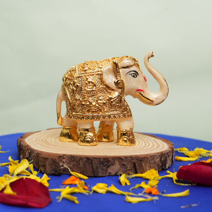Golden-Pearl Elephant Figurine with Intricate Detailing - Decorative Showpiece