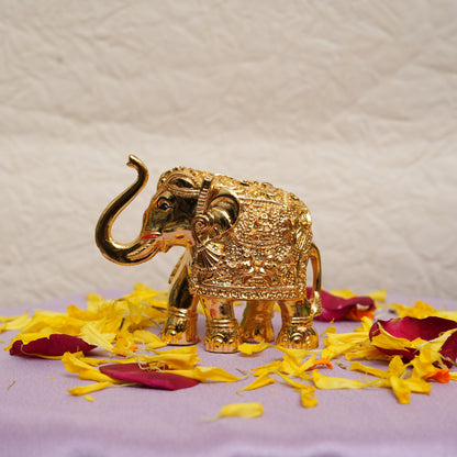 Handcrafted Golden Elephant Figurine with Detailing in Gloss Finish