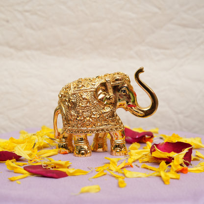 Handcrafted Golden Elephant Figurine with Detailing in Gloss Finish