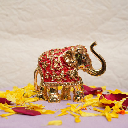 Handcrafted red and gold-plated royal elephant figurine for home decor and gifting