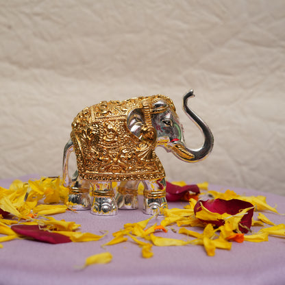 Handcrafted two-tone gold and silver-plated royal elephant figurine for luxury home decor