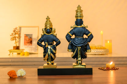 Vithoba Rukmini Idol Pair | Matte Black Finish with 24K Gold Accents | Pandharpur Bhakti Set with Shloka Base