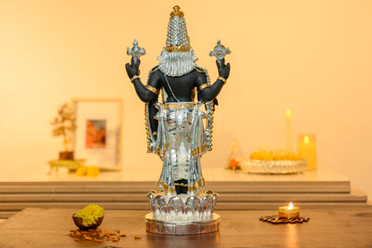 Balaji Standing Idol in 999 Silver & 24K Gold | Shankha Chakra Blessing Form on Lotus Base | Tirupati Venkateshwara Murti