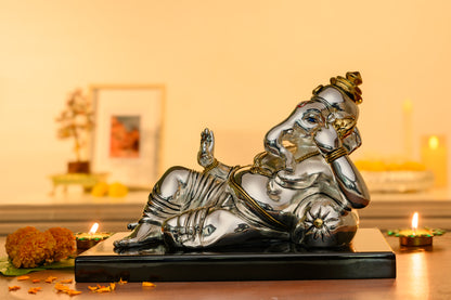 Resting Ganesha Idol – 999 Silver Plated with 24K Gold Accents | Tranquility for the Modern Soul