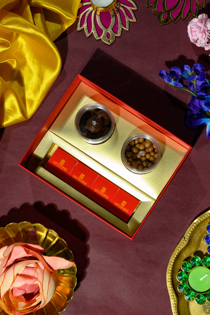 Premium Top and Bottom Box with Flavored Almonds, Cashews & Almond Rocks - Gourmet Gift Set