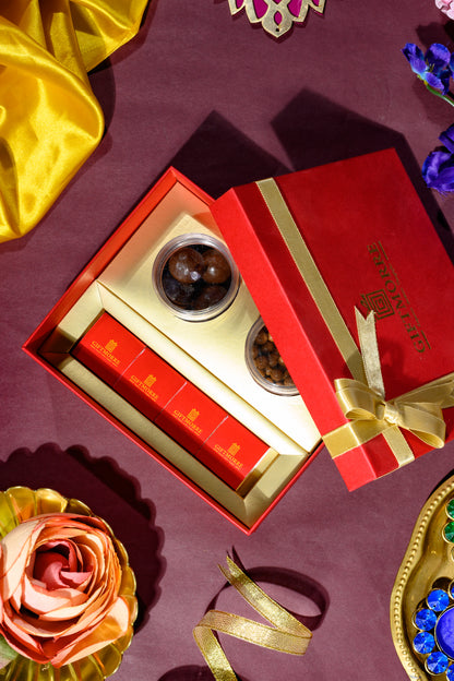 Premium Top and Bottom Box with Flavored Almonds, Cashews & Almond Rocks - Gourmet Gift Set