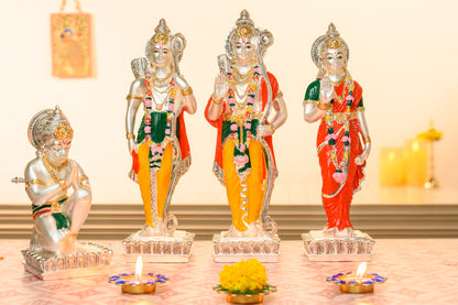 24K Gold and 999 Silver Ram Darbar Murti Set with Matte Finish and Enamel Details – Lord Ram, Sita, Lakshman, Hanuman
