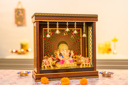 24K Gold Ganesha Idol under Temple Arch | Dual Elephant Decor for Vastu & Festive Gifting