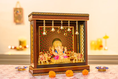 24K Gold Ganesha Idol under Temple Arch | Dual Elephant Decor for Vastu & Festive Gifting