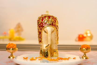 24K Gold Meenakari Elephant Figurine | Hand-Enameled Royal Decor with Mythological Carvings
