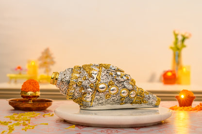 Ganesh Shankh in 24K Gold & 999 Silver | Embossed Conch for Pooja & Spiritual Decor